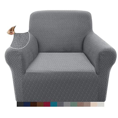 Granbest 2023 Neueste Jacquard 1 Sitzer Sessel Abdeckung Super Weich rutschfest Stuhl Slipcover Spandex Sofabezug für Hunde, Katzen, Haustiere (1 Sitzer, Hellgrau) von Granbest