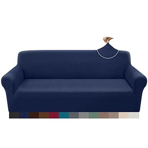 Granbest 2023 Neueste Jacquard Couchbezug 4 Sitzer Dicken Extra Großen Rutschfesten Sofabezug Universal Elastische Möbel Protector Sofahusse für Hunde, Katzen, Haustiere (4 Sitzer, Marineblau) von Granbest