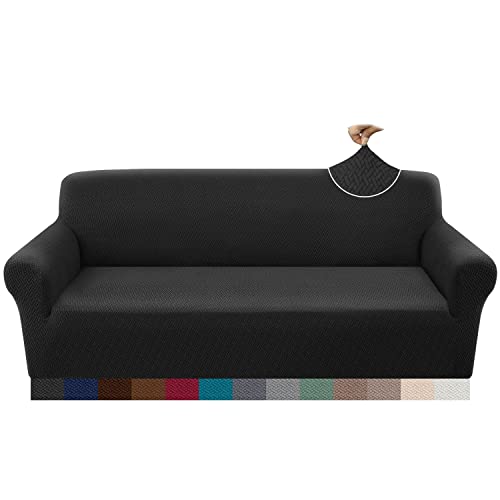 Granbest 2023 Neueste Jacquard Couchbezug 4 Sitzer Dicken Extra Großen Rutschfesten Sofabezug Universal Elastische Möbel Protector Sofahusse für Hunde, Katzen, Haustiere (4 Sitzer, Schwarz) von Granbest