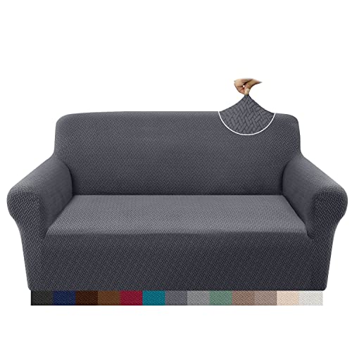 Granbest 2023 Neueste Jacquard Sofabezug 2 Sitzer Superweicher Rutschfester Stretch Couchbezug Vier Jahreszeiten Universal Elastische Sofahusse für Hunde, Katzen, Haustiere (2 Sitzer, Grau) von Granbest