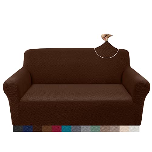Granbest 2023 Neueste Jacquard Sofabezug 2 Sitzer Superweicher Rutschfester Stretch Couchbezug Vier Jahreszeiten Universal Elastische Sofahusse für Hunde, Katzen, Haustiere (2 Sitzer, Schokolade) von Granbest