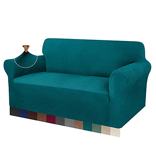 Granbest Dicke Sofabezug 2 Siter Stretch und Stilvolle Couchbezug Möbelbezüge Anti Rutsch Kratzfest Sofahusse Jacquard Spandex Stoff (2 Sitzer, Blaugrün) von Granbest