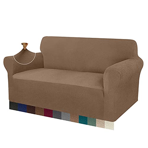 Granbest Dicke Sofabezug 2 Siter Stretch und Stilvolle Couchbezug Möbelbezüge Anti Rutsch Kratzfest Sofahusse Jacquard Spandex Stoff (2 Sitzer, Kamel) von Granbest
