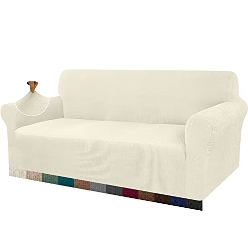 Granbest Dicke Sofabezug 3 Siter Stretch und Stilvolle Couchbezug Möbelbezüge Anti Rutsch Kratzfest Sofahusse Jacquard Spandex Stoff (3 Sitzer, Creme) von Granbest