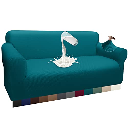 Granbest Dicke Wasserdicht Sofabezug 1 Stück Luxuriös Thick Couchbezug für Hunde Schick Jacquard Elastische Couchbezug Möbelbezüge mit Anti-Rutsch-Schaumstoffe (3 Sitzer, Blaugrün) von Granbest