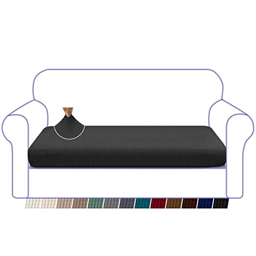 Granbest High Stretch Sofa Sitzkissenbezug Superweicher Sofa Sitzbezug Sitzkissenschutz Jacquard Spandex Stoff mit Elastischer Unterseite(3 Sitzer,Schwarz) von Granbest