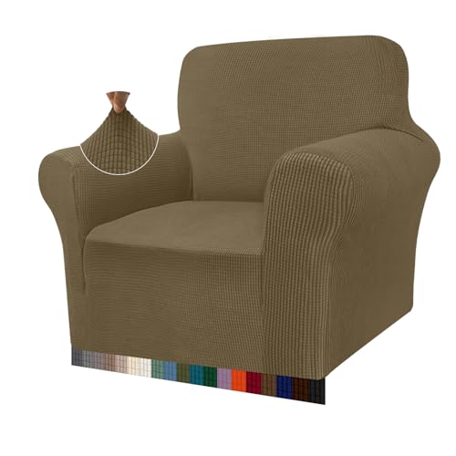 Granbest High Stretch Sofabezug Moderne Sofaüberwurf Jacquard Elastische Sofahusse für Wohnzimmer Protector für Hunde Haustiere (1 Sitzer, Khakigrün) von Granbest