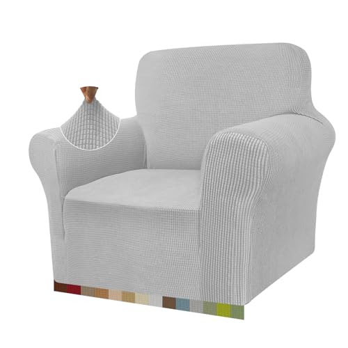 Granbest High Stretch Sofabezug Moderne Sofaüberwurf Jacquard Elastische Sofahusse für Wohnzimmer Protector für Hunde Haustiere (1 Sitzer, Silbergrau) von Granbest