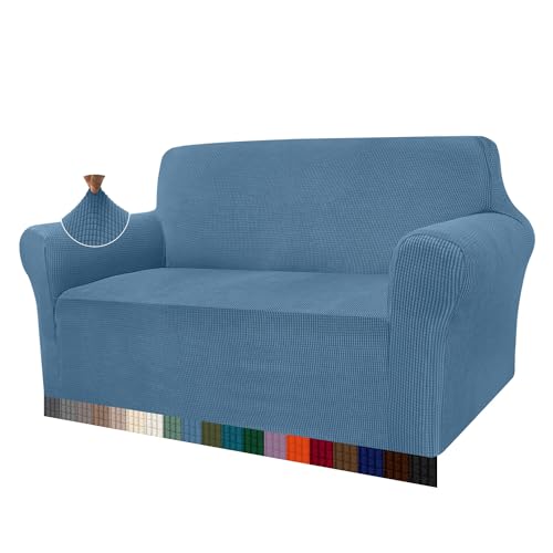 Granbest High Stretch Sofabezug Moderne Sofaüberwurf Jacquard Elastische Sofahusse für Wohnzimmer Protector für Hunde Haustiere (2 Sitzer, Azurblau) von Granbest