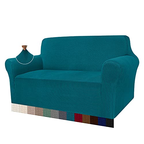 Granbest High Stretch Sofabezug Moderne Sofaüberwurf Jacquard Elastische Sofahusse für Wohnzimmer Protector für Hunde Haustiere (2 Sitzer, Blaugrün) von Granbest