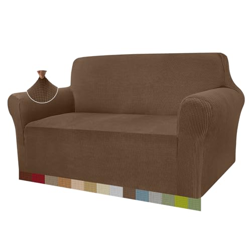 Granbest High Stretch Sofabezug Moderne Sofaüberwurf Jacquard Elastische Sofahusse für Wohnzimmer Protector für Hunde Haustiere (2 Sitzer, Braun) von Granbest