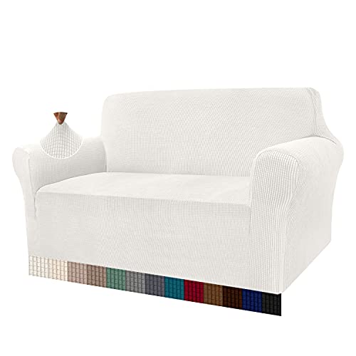 Granbest High Stretch Sofabezug Moderne Sofaüberwurf Jacquard Elastische Sofahusse für Wohnzimmer Protector für Hunde Haustiere (2 Sitzer, Creme) von Granbest