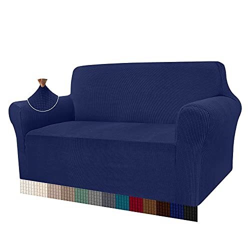 Granbest High Stretch Sofabezug Moderne Sofaüberwurf Jacquard Elastische Sofahusse für Wohnzimmer Protector für Hunde Haustiere (2 Sitzer, Dunkelblau) von Granbest