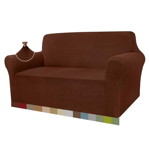 Granbest High Stretch Sofabezug Moderne Sofaüberwurf Jacquard Elastische Sofahusse für Wohnzimmer Protector für Hunde Haustiere (2 Sitzer, Kaffee) von Granbest