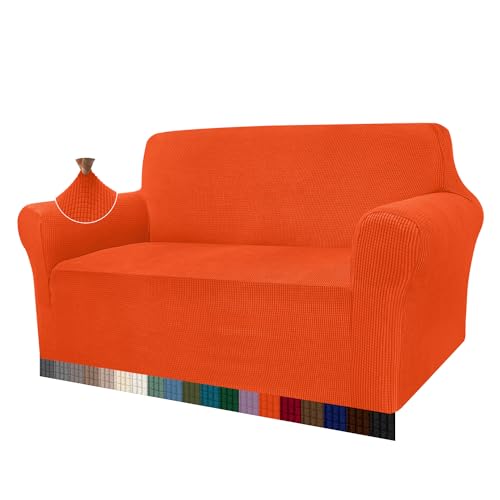 Granbest High Stretch Sofabezug Moderne Sofaüberwurf Jacquard Elastische Sofahusse für Wohnzimmer Protector für Hunde Haustiere (2 Sitzer, Orange) von Granbest