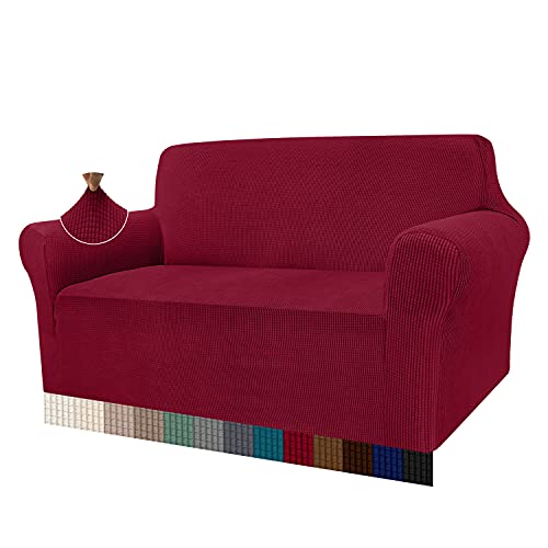 Granbest High Stretch Sofabezug Moderne Sofaüberwurf Jacquard Elastische Sofahusse für Wohnzimmer Protector für Hunde Haustiere (2 Sitzer, Weinrot) von Granbest