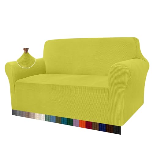Granbest High Stretch Sofabezug Moderne Sofaüberwurf Jacquard Elastische Sofahusse für Wohnzimmer Protector für Hunde Haustiere (2 Sitzer, Zitronengelb) von Granbest
