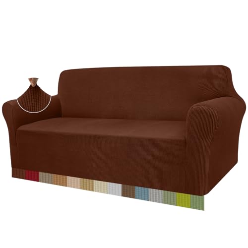 Granbest High Stretch Sofabezug Moderne Sofaüberwurf Jacquard Elastische Sofahusse für Wohnzimmer Protector für Hunde Haustiere (3 Sitzer, Kaffee) von Granbest
