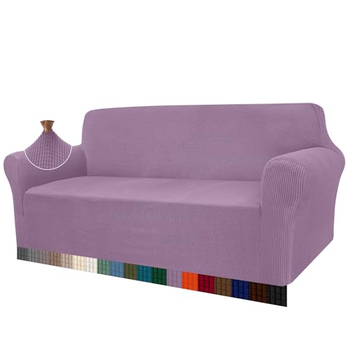 Granbest High Stretch Sofabezug Moderne Sofaüberwurf Jacquard Elastische Sofahusse für Wohnzimmer Protector für Hunde Haustiere (3 Sitzer, Lila) von Granbest