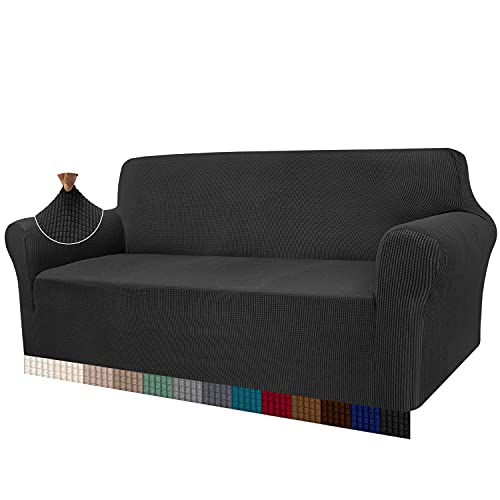 Granbest High Stretch Sofabezug Moderne Sofaüberwurf Jacquard Elastische Sofahusse für Wohnzimmer Protector für Hunde Haustiere (3 Sitzer, Schwarz) von Granbest