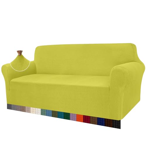 Granbest High Stretch Sofabezug Moderne Sofaüberwurf Jacquard Elastische Sofahusse für Wohnzimmer Protector für Hunde Haustiere (3 Sitzer, Zitronengelb) von Granbest
