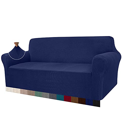 Granbest High Stretch Sofabezug Moderne Sofaüberwurf Jacquard Elastische Sofahusse für Wohnzimmer Protector für Hunde Haustiere (4 Sitzer, Dunkelblau) von Granbest