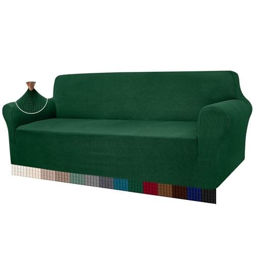 Granbest High Stretch Sofabezug Moderne Sofaüberwurf Jacquard Elastische Sofahusse für Wohnzimmer Protector für Hunde Haustiere (4 Sitzer, Dunkelgrün) von Granbest