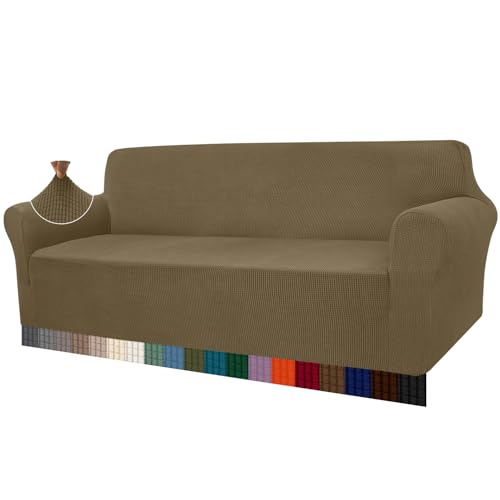 Granbest High Stretch Sofabezug Moderne Sofaüberwurf Jacquard Elastische Sofahusse für Wohnzimmer Protector für Hunde Haustiere (4 Sitzer, Khakigrün) von Granbest