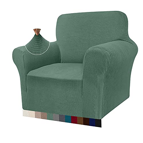 Granbest Hochdehnbare Sesselhussen Superweiche Stuhlhussen für Wohnzimmer Jacquard Sofabezug für Hunde Rutschfester Stuhlbezug mit Armlehnen Möbelschutz (1 Sitzer, Matcha-Grün) von Granbest
