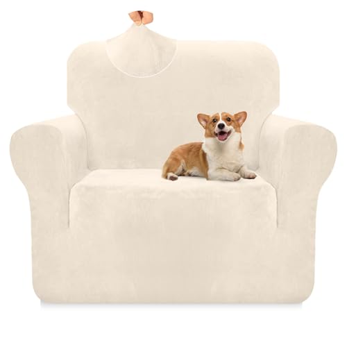 Granbest Hochwertiger dicker Plüsch-Samt-Sesselbezug, 1-Sitzer, hochdehnbar, superweich, Couch-Schonbezug, luxuriöser Möbelschutz für Haustiere und Kinder (1-Sitzer, Beige) von Granbest