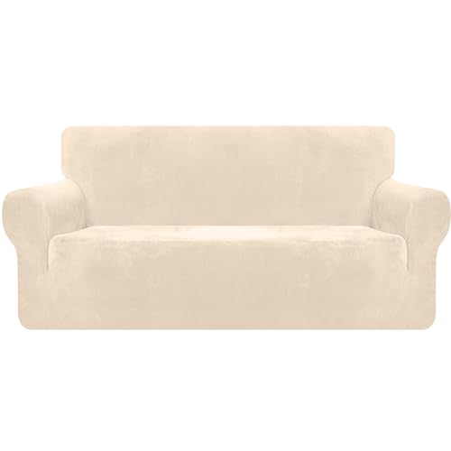 Granbest Hochwertiger dicker Plüsch-Samt-Sofabezug, 3-Sitzer, hochdehnbar, superweich, Sofa-Schonbezug, luxuriöser Möbelschutz für Haustiere und Kinder (3-Sitzer, Beige) von Granbest