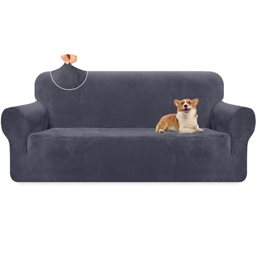 Granbest Hochwertiger dicker Plüsch-Samt-Sofabezug, 3-Sitzer, hochdehnbar, superweich, Sofa-Schonbezug, luxuriöser Möbelschutz für Haustiere und Kinder (3-Sitzer, Grau) von Granbest