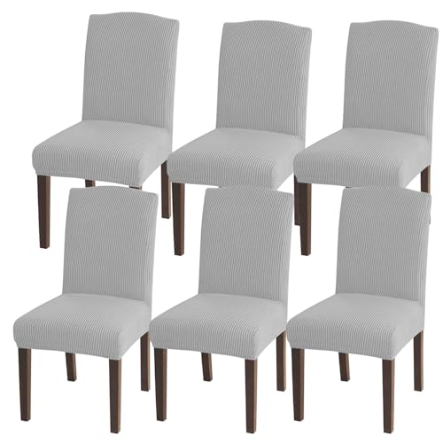 Granbest Hohe Dehnung Stuhlhussen, Universelle Passform Jacquard Esszimmerstühle Bezüge, Abnehmbare Stuhl Protektors für Esszimmer, Küche, Restaurant und Hotel (Set von 6, Silbergrau) von Granbest