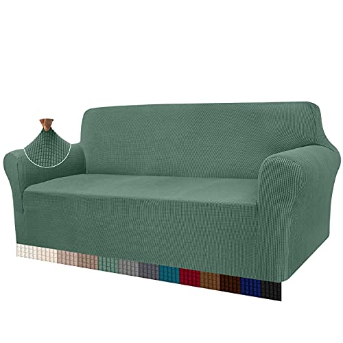 Granbest Hohe Stretch Sofabezüge 4-Sitzer Weiche Extra Große Couchbezüge für Hunde Katzen Jacquard Spandex Rutschfester Sofa-Schonbezug Möbelschutz mit elastischer Unterseite (4-Sitzer, Matcha-Grün) von Granbest