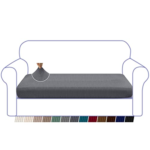 Granbest Hoher Stretch-Sofa-Sitzkissenbezug, superweicher Couch-Sitzbezug, Sofakissenschutz, Jacquard-Spandex-Stoff mit elastischer Unterseite (3-Sitzer, Grau) von Granbest