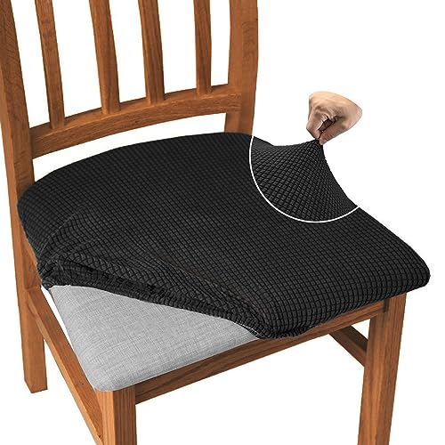 Granbest Jacquard Esszimmerstuhl Sitzbezüge Set von 4, High Stretch Esszimmerstuhl Slipcovers Anti-Staub Sitzschutz für Esszimmer, Küche (4er Set, Schwarz) von Granbest