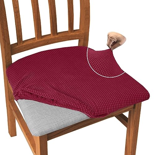 Granbest Jacquard Esszimmerstuhl Sitzbezüge Set von 4, High Stretch Esszimmerstuhl Slipcovers Anti-Staub Sitzschutz für Esszimmer, Küche (4er Set, Weinrot) von Granbest