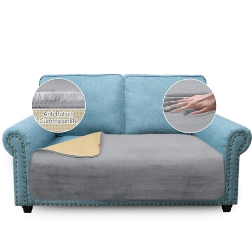 Granbest Luxus Dicken Sofa Kissenbezüge ähnlich Kaninchenfell Stilvolle Plüsch 750GSM Sitzbezüge für 2-Sitzer Sofa Anti-Rutsch Medium Couch Kissenbezug für Haustiere, Hunde (2 Sitzer, Hellgrau) von Granbest