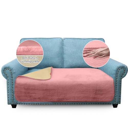 Granbest Luxus Dicken Sofa Kissenbezüge ähnlich Kaninchenfell Stilvolle Plüsch 750GSM Sitzbezüge für 2-Sitzer Sofa Anti-Rutsch Medium Couch Kissenbezug für Haustiere, Hunde (2 Sitzer, Rosa) von Granbest