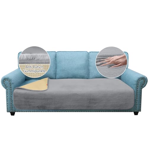 Granbest Luxus Dicken Sofa Sitzkissen Bezüge ähnlich Kaninchenfell Stilvolle Plüsch 750GSM Sitzbezüge für 3-Sitzer Sofa Anti-Rutsch Große Couch Kissenbezug für Haustiere, Hunde (3-Sitzer, Hellgrau) von Granbest