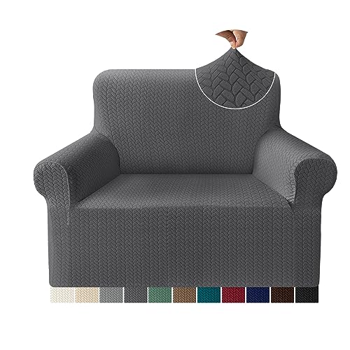 Granbest Prämie Mode Jacquard Sessel Abdeckung, Hohe Dehnung Hautfreundliche Stuhlabdeckung für Wohnzimmer, rutschfeste Stuhlschutz für Kinder und Haustiere (1-Sitzer,Grau) von Granbest