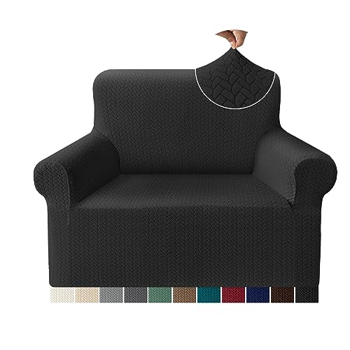 Granbest Prämie Mode Jacquard Sessel Abdeckung, Hohe Dehnung Hautfreundliche Stuhlabdeckung für Wohnzimmer, rutschfeste Stuhlschutz für Kinder und Haustiere (1-Sitzer,Schwarz) von Granbest