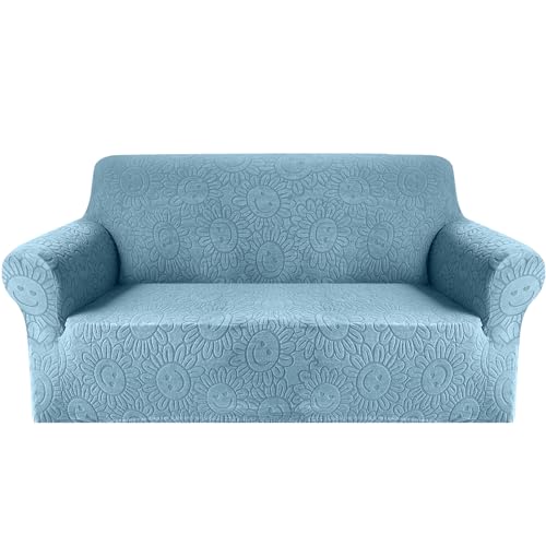 Granbest Prämie Mode Jacquard Sofabezüge 2-Sitzer, Anti-Falten Super Dehnen Loveseat Couchbezüge für 2-Kissen und rutschfeste Sofaschutz für Kinder und Haustiere (2-Sitzer,Azurblau) von Granbest