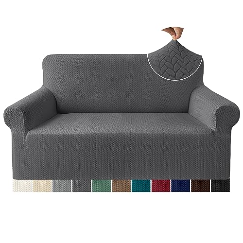 Granbest Prämie Mode Jacquard Sofabezüge 2-Sitzer, Anti-Falten Super Dehnen Loveseat Couchbezüge für 2-Kissen und rutschfeste Sofaschutz für Kinder und Haustiere (2-Sitzer,Grau) von Granbest