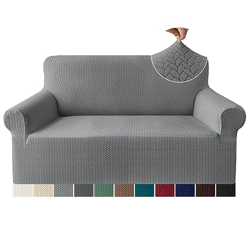 Granbest Prämie Mode Jacquard Sofabezüge 2-Sitzer, Anti-Falten Super Dehnen Loveseat Couchbezüge für 2-Kissen und rutschfeste Sofaschutz für Kinder und Haustiere (2-Sitzer,Hellgrau) von Granbest