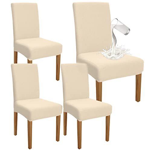 Granbest Premium Wasserdicht Esszimmer Stuhl Abdeckungen Satz Von 4, Stretch Hohen Zurück Stuhlhussen Slipcover Für Esszimmer, Abnehmbaren Stuhl Schutz Für Bankett, Küche, Party (4er Set, Beige) von Granbest