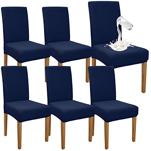 Granbest Premium Wasserdicht Esszimmerstuhl Abdeckungen Satz Von 6, Elastische Hohe Zurück Stuhlhussen Slipcover Für Esszimmer, Abnehmbaren Stuhl Schutz Für Küche, Party, Hotel (6er Set, Marineblau) von Granbest