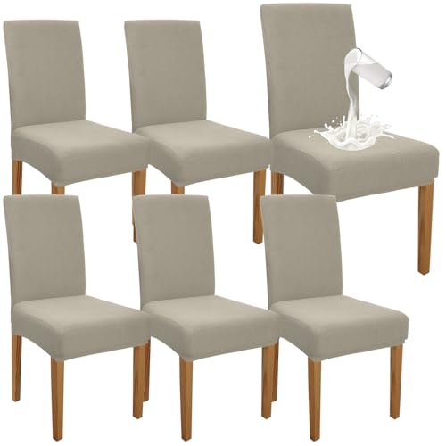 Granbest Premium Wasserdicht Esszimmerstuhl Abdeckungen Satz Von 6, Elastische Hohe Zurück Stuhlhussen Slipcover Für Esszimmer, Abnehmbaren Stuhl Schutz Für Küche, Party, Hotel (6er Set, Sand) von Granbest