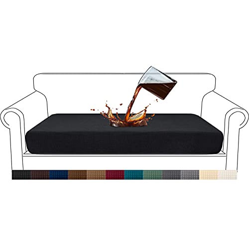 Granbest Premium Wasserdicht Sofa Sitzkissenbezug, High Stretch Jacquard Sitzkissenschutz Sofasitzbezug für Couch (3 Sitzer, Schwarz) von Granbest