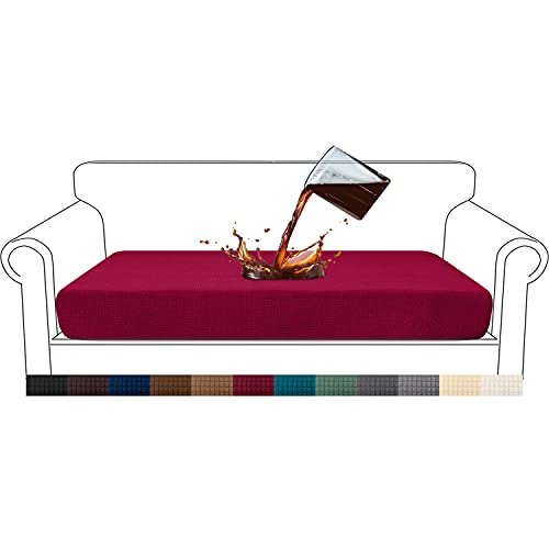 Granbest Premium Wasserdicht Sofa Sitzkissenbezug, High Stretch Jacquard Sitzkissenschutz Sofasitzbezug für Couch (3 Sitzer, Weinrot) von Granbest